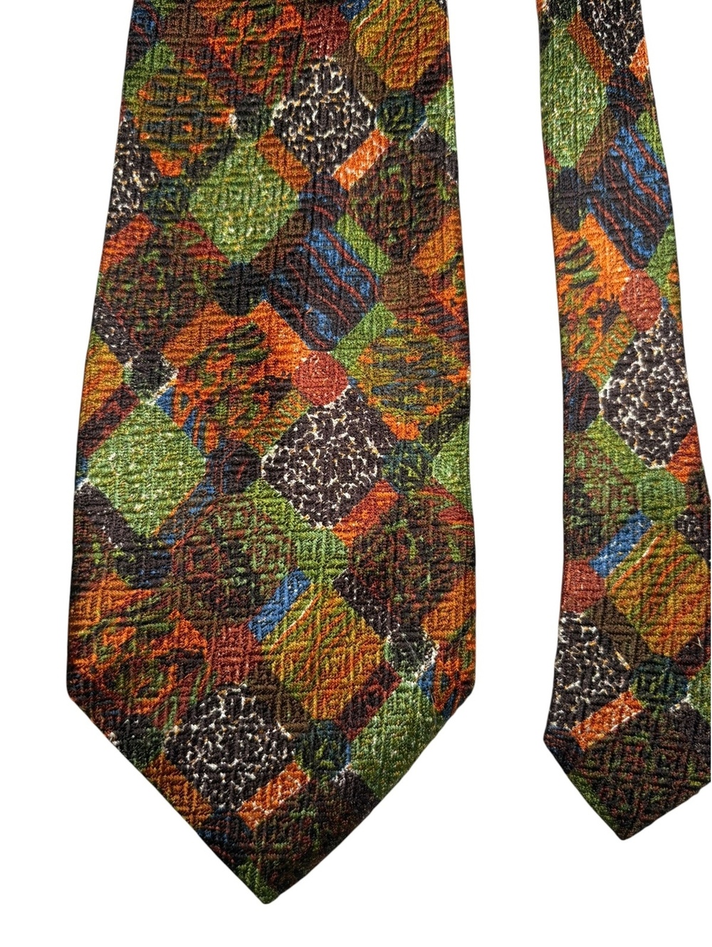 Missoni 100% Silk Green Orange Diamond Jacquard Made in Italy Designer Tie